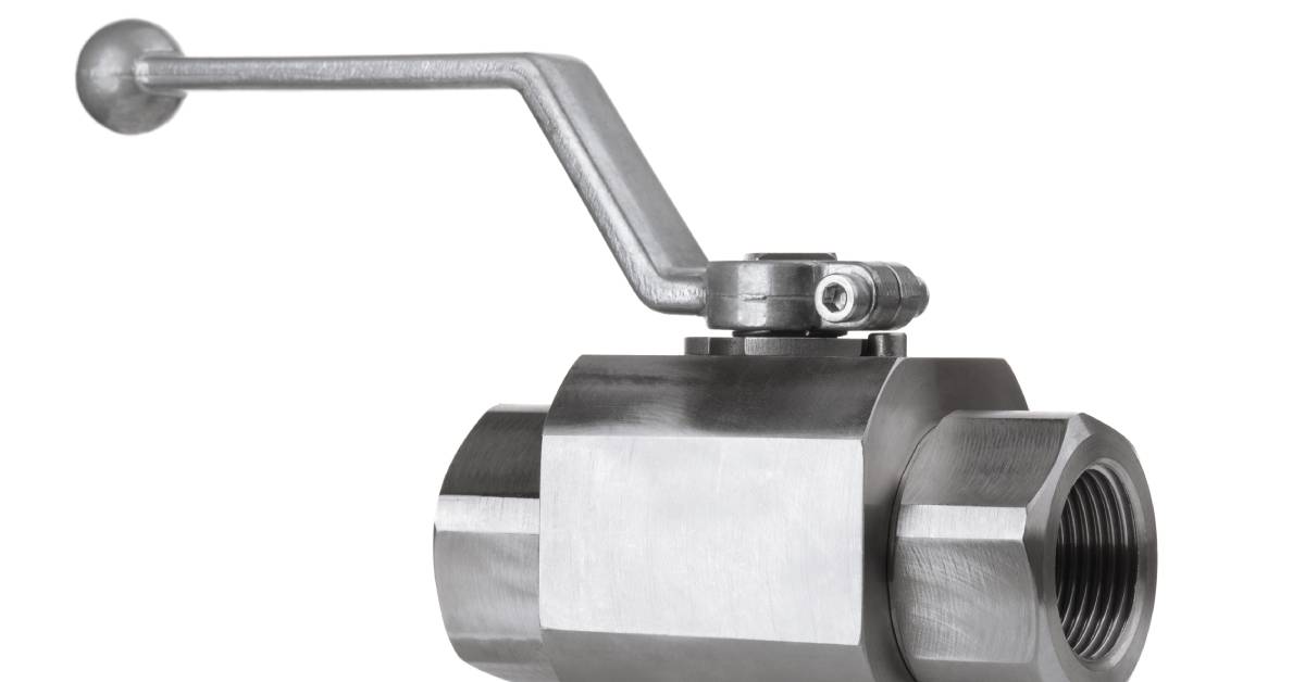 A single stainless steel hydraulic ball valve with a lever handle. You can see how polished the finish is.